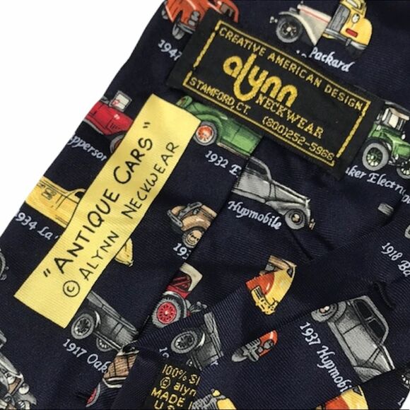 Alynn Antique Cars Tie Navy Blue - Picture 5 of 6